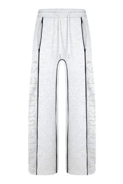Casual Wide-Leg Straight Pants for Men and Women, Hip-Hop Trendy Design with Side Pearl Detail, Y2K Inspired Fashion.
