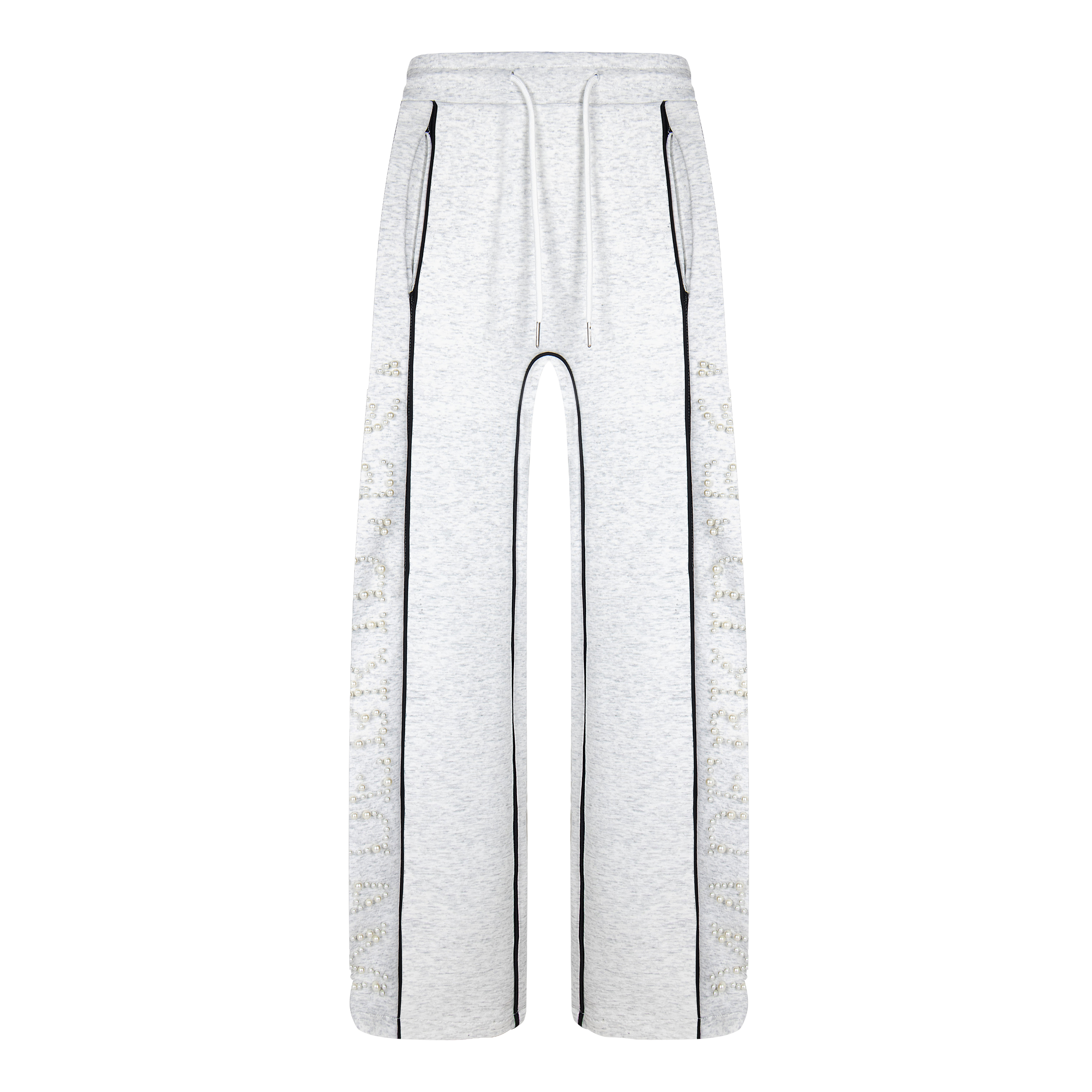 Casual Wide-Leg Straight Pants for Men and Women, Hip-Hop Trendy Design with Side Pearl Detail, Y2K Inspired Fashion.