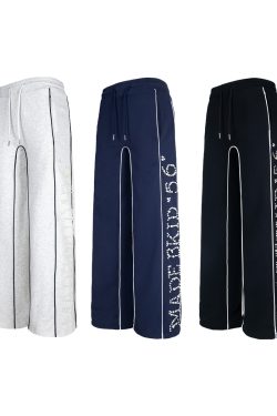 Casual Wide-Leg Straight Pants for Men and Women, Hip-Hop Trendy Design with Side Pearl Detail, Y2K Inspired Fashion.