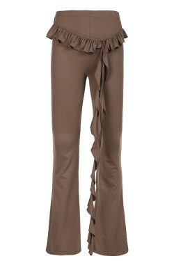 Casual Women's Solid Color Ruffle Ribbon Knit Flared Pencil Pants - Autumn Street Style Fashion