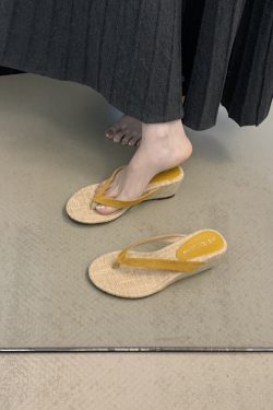 Casual Yellow Wedge High Heeled Sandals for Women - Summer Fairy Style Thick Sole Slippers Perfect for Skirts & Dresses