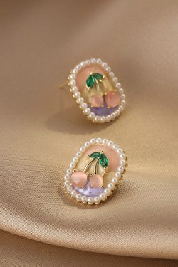 Cat's Eye Cherry Pearl Stud Earrings for Women - High-End Summer Style Jewelry, Perfect Gift for Friends and Students