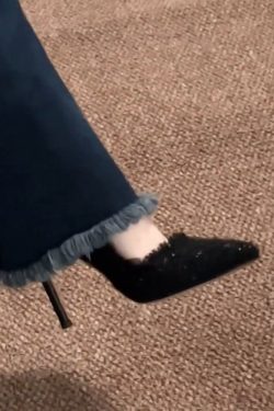 Chanel-Style Black High Heels for Women, Pointed Toe Thin Heel Shoes, Elegant Woven Design for Autumn & Winter 2024