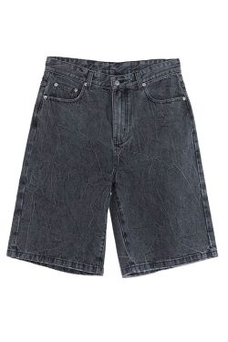 Charcoal Gray Tree Root Dyed Mid-Waist Denim Shorts for Women - Eco-Friendly, 90s Style, Trendy Summer Fashion