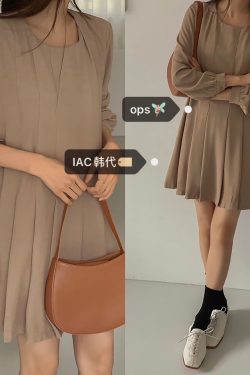 Charming Korean Style Pleated Dress with Small Round Neck - Cost-Effective Fashion for Effortless Style
