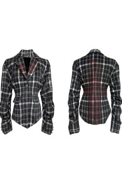 Checkered Waist-Defining Shirt Coat for Autumn Winter - High-End Feel, Dark Niche Style, Trendy 90s-Inspired Fashion