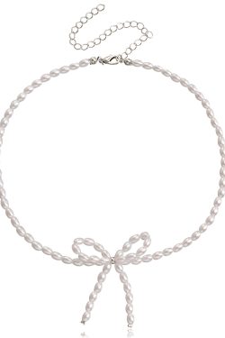 Chic Bow Imitation Pearl Necklace for Women - Light Luxury Beaded Jewelry Accessory, European and American Fashion Style
