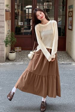 Chic Coffee-Colored Camisole Dress with Hollow Lace Top - Trendy Two-Piece Casual Outfit for a Fashion-Forward Look