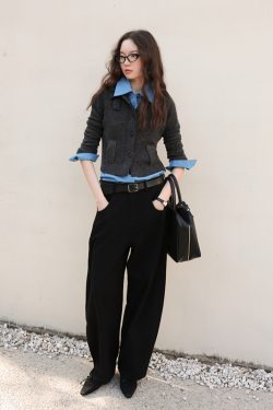 Chic Intellectual Wind Collar Faux Pocket Pure Wool Knitted Cardigan Top for Women, Y2K Style Fashion Sweater