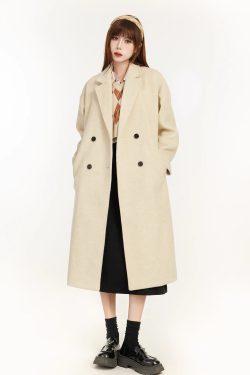 Chic Long Woolen Coat for Women, High-End Outerwear, Autumn Winter 2025, Trendy Korean Style for Petites