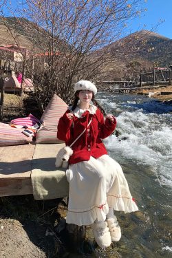 Chic Red Woolen Coat for Women, Sweet Temperament Birthday Sweater, Early Spring Battle Robe, Fragrant Style Top