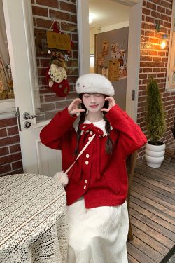 Chic Red Woolen Coat for Women, Sweet Temperament Birthday Sweater, Early Spring Battle Robe, Fragrant Style Top