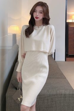Chic Two-Piece Sweater and Camisole Dress Set - Trendy Street Style, Elegant Goddess Vibe, Fashionable Young Look