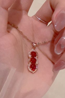 Chinese Style Ancient Wind Red Pea Necklace for Women - 2025 Summer Clavicle Chain High-End Neck Accessory