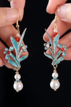 Chinese-Style Blue Enamel Horse-Face Earrings for Weddings, Classic Hanfu Accessories, Qipao Pendant Design