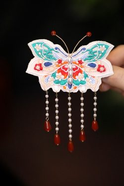 Chinese-Style Butterfly Embroidered Hair Clip with Tassels - Hanfu Headdress Side Clip for Forest Style Qipao Looks