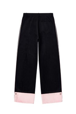 Chinese-Style Color-Block Black Velvet Wide-Leg Trousers - Casual Straight-Leg Pants for Effortless Y2K Fashion