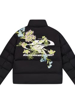 Chinese-Style Floral Embroidery Loose Down Jacket - Streetwear Logo Design, Trendy Urban Fashion, Perfect for Y2K & 90s Aesthetic