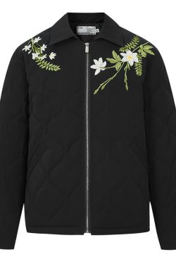 Chinese Style Floral Wreath Embroidered Gourd Quilted Cotton Jacket - Practical Warm Fashion for Y2K and Korean Style Lovers