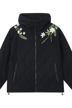 Chinese-Style Floral Wreath Gourd Quilted Lightweight Down Jacket Coat with Over-the-Shoulder Design