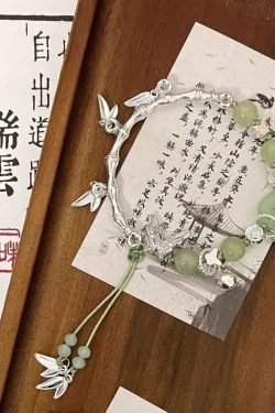 Chinese-Style Green Bamboo Butterfly Bead Bracelet for Girls - Vintage High-End Accessory 2024