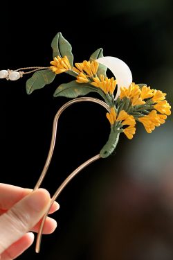 Chinese-Style Osmanthus Hairpin for Updos, Floral Hanfu Headwear, Ancient Tang U-Shaped Hair Accessory