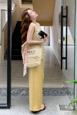 Chinese-Style Printed Vest and Wide-Leg Pants Set for Women - 2025 Summer Gentle Look for Petite Figures - Chic Two-Piece Outfit