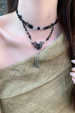 Chinese-Style Retro Butterfly Pendant Necklace for Women, Bohemian Layered Clavicle Chain, Ethnic Neck Accessory