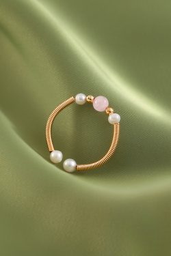 Chinese-Style Strawberry Crystal Pearl Handmade Ring for Women, Adjustable Open Finger Design, Light Luxury High-End Feel