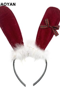 Christmas Bunny Girl Cosplay Headband with Red Bow, Plush Lace Cute Sexy Hair Accessory for Holiday Parties