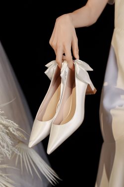 Chunky Heel Bowknot French Bridal Wedding Shoes - Comfortable Luxury Style for 2025