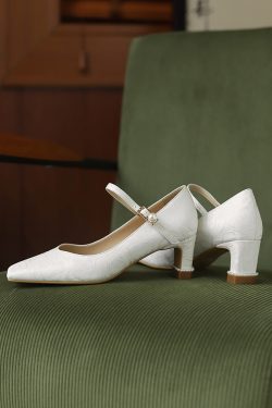 Chunky Heel Mary Jane Wedding Shoes for Brides, Comfortable Chinese Style Footwear, Perfect for Qipao and Long Wear