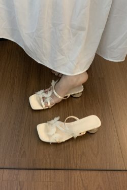 Chunky-Heeled Fairy Style Summer Roman Sandals with Thin Straps - Elegant Temperament for Matching Skirts - Y2K Fashion
