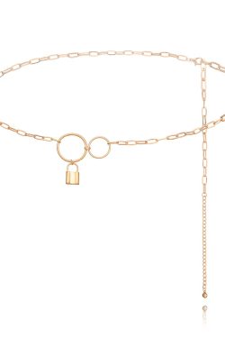 Chunky Metal Waist Chain for Women - Lock-Shaped Round Pendant Body Chain, Sexy Punk Style, European and American Fashion