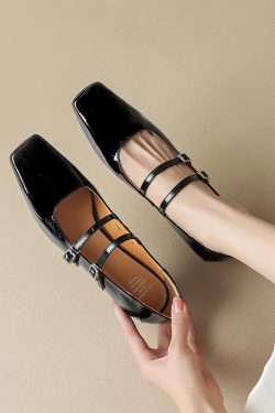 Classic One-Strap Chunky-Heeled Square-Toe Mary Jane Shoes for Women - Comfortable Soft-Soled Versatile Flats