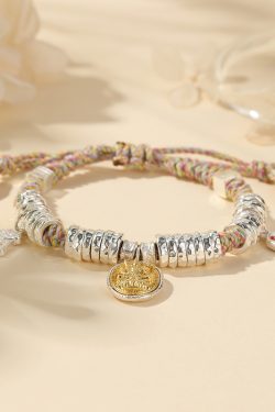 Classy 925 Sterling Silver Bracelet for Women, French Design with Multicolored Cord, Wealth and Good Fortune Accessory