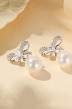 Classy Bow Pearl Earrings for Women, High-End Silver Accessories, Elegant Design for Formal and Casual Wear