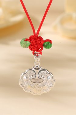 Classy Chinese Style Peace Lock Necklace for Women, Solid Silver Braided Long Life Pendant, Elegant Fashion Jewelry