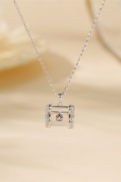 Classy Chinese Style White Jadeite Ruyi Lock Necklace for Women, Blue and White Porcelain with Pure Silver Collarbone Chain