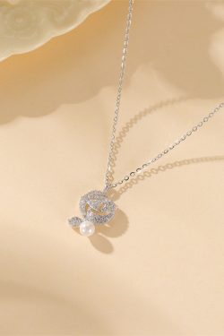 Classy Diamond Rose Pearl Necklace for Women, Blue and White Porcelain, Elegant Pure Silver Clavicle Chain, Chic Jewelry Accessory
