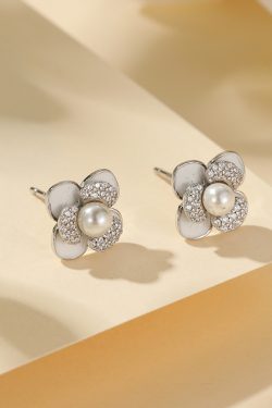 Classy Floral Pearl Stud Earrings for Women, High-End 925 Sterling Silver Jewelry, French Design Elegance