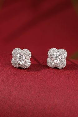 Classy Four-Leaf Clover Silver Earrings for Women - Sparkly Diamond-Studded Ear Studs, Versatile Fashion Accessories
