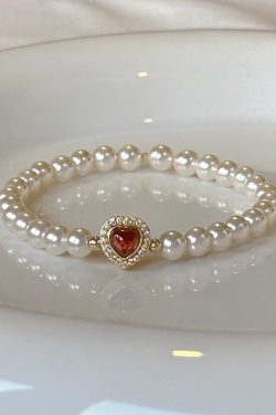 Classy Heart-Shaped Garnet and Natural Pearl Bracelet - High-End French Design Jewelry Accessory