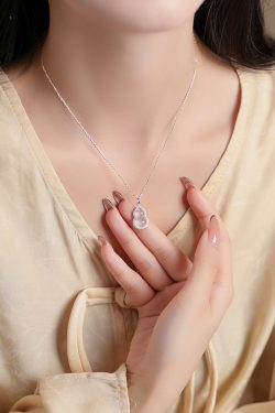 Classy Pure Silver Chalcedony Gourd Necklace for Women, Blue and White Porcelain Natural Jade Collarbone Chain, Trendy Accessory