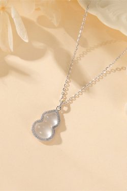 Classy Pure Silver Chalcedony Gourd Necklace for Women, Blue and White Porcelain Natural Jade Collarbone Chain, Trendy Accessory