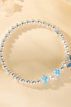 Classy Pure Silver Enamel Butterfly Charm Bracelet for Women - Elegant High-End Accessory