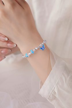 Classy Pure Silver Enamel Butterfly Charm Bracelet for Women - Elegant High-End Accessory