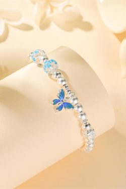 Classy Pure Silver Enamel Butterfly Charm Bracelet for Women - Elegant High-End Accessory