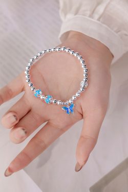 Classy Pure Silver Enamel Butterfly Charm Bracelet for Women - Elegant High-End Accessory