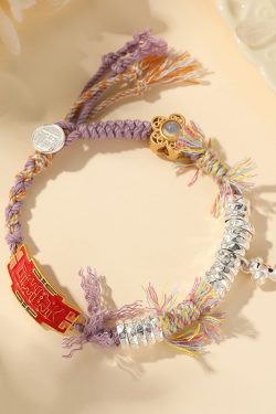Classy S925 Pure Silver Fortune Pendant Bracelet for Women - Chinese Style Colorful Hand Rope Jewelry